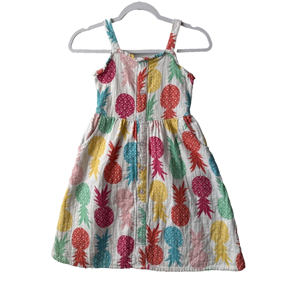 Tropical Colorful Pineapple Sleeveless Sundress Girls M Boho Beach Hawaii Resort